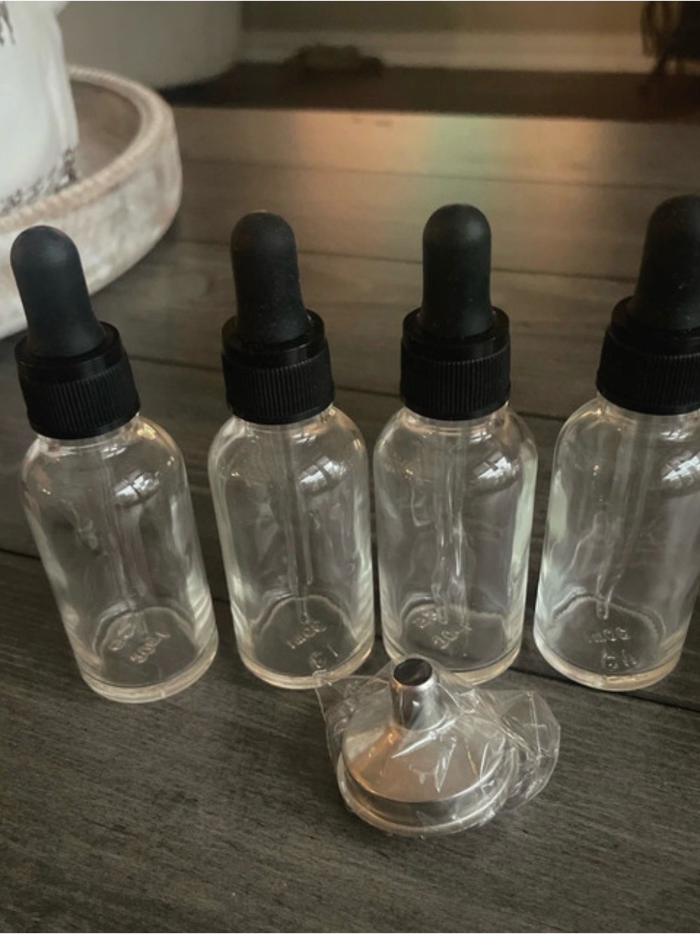 Clear Glass Serum Bottles with Black Dropper Caps – Set of 4
